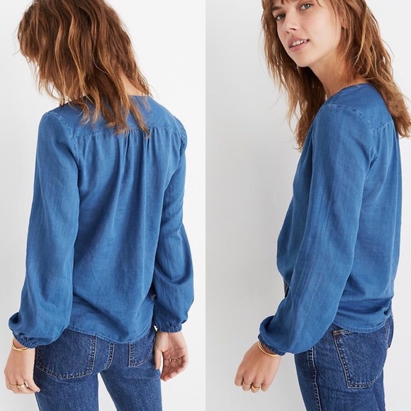 Madewell Indigo V-Neck Button-down Shirt - Picture 3 of 9